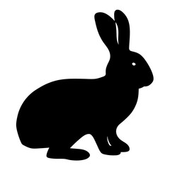Black silhouette of a sitting rabbit or hare against white background