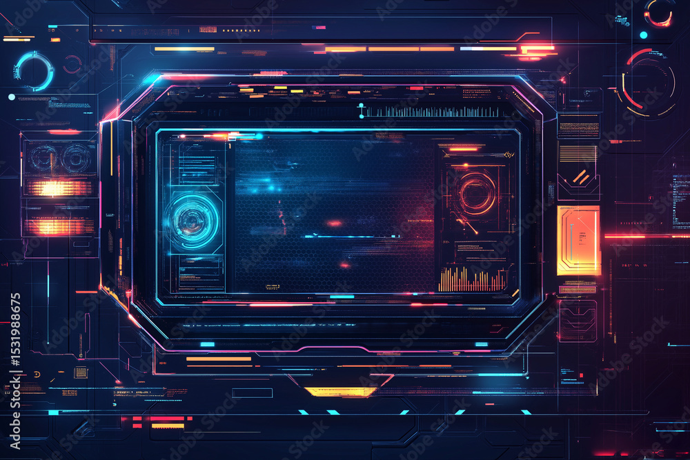 Aufkleber frames made of futuristic frames. cyberpunk hud square screen. digital futuristic hud interface pane