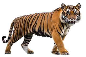 High-resolution Sumatran Tiger isolated on transparent background — realistic PNG cut-out for wildlife posters, conservation campaigns, and dynamic graphic design composites