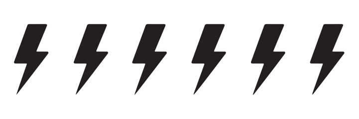 Six Identical Black Lightning Bolt Icons Horizontal Row