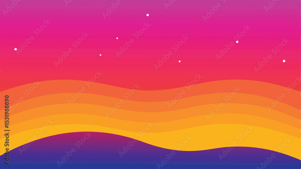 Poster abstract gradient design with layered wavy shapes and minimalist celestial details
