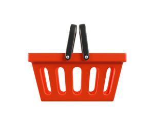 Red empty Shopping Basket from a supermarket for shopping. 3d rendering of the icon on a white...