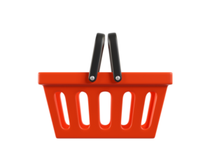 Red empty Shopping Basket from a supermarket for shopping. 3d rendering of the icon on a white background