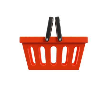 Red empty Shopping Basket from a supermarket for shopping. 3d rendering of the icon on a white background