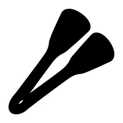 Black Silhouette of Food Tongs with Teardrop Shaped Ends on White Background
