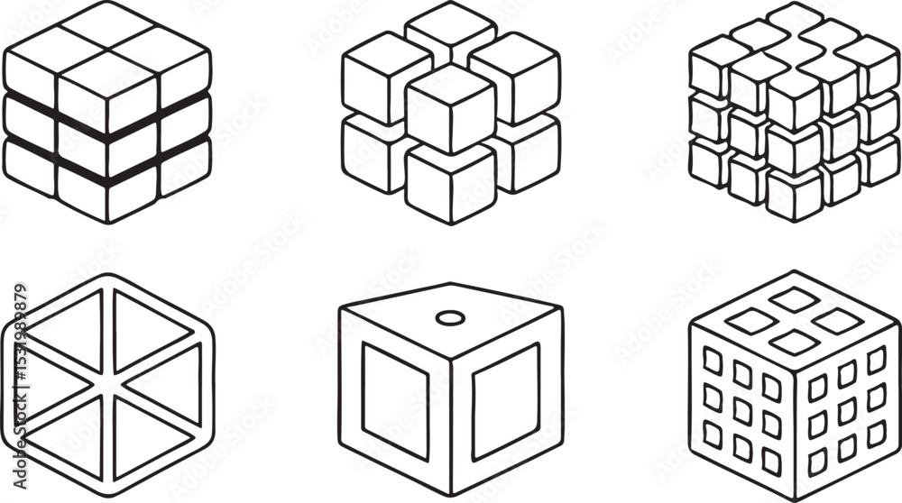 Poster cube icon set 3d geometric block modular shape isometric style editable vector for digital use