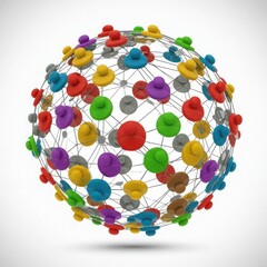 Colorful network sphere isolated on white background