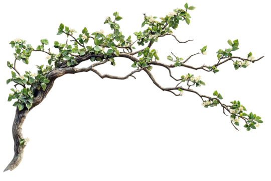High-resolution flowering tree branch overlay isolated on transparent background PNG – realistic botanical cutout ideal for photo compositing, wedding invitation design, and spring-themed digital art
