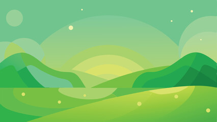 Obraz premium Abstract landscape illustration with green hues and geometric shapes on a white background