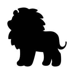 Silhouette of a cute lion standing, isolated on a white background
