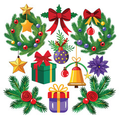 Christmas Cat Collection Five Decorative Holiday Themed Illustrations for Festive Designs