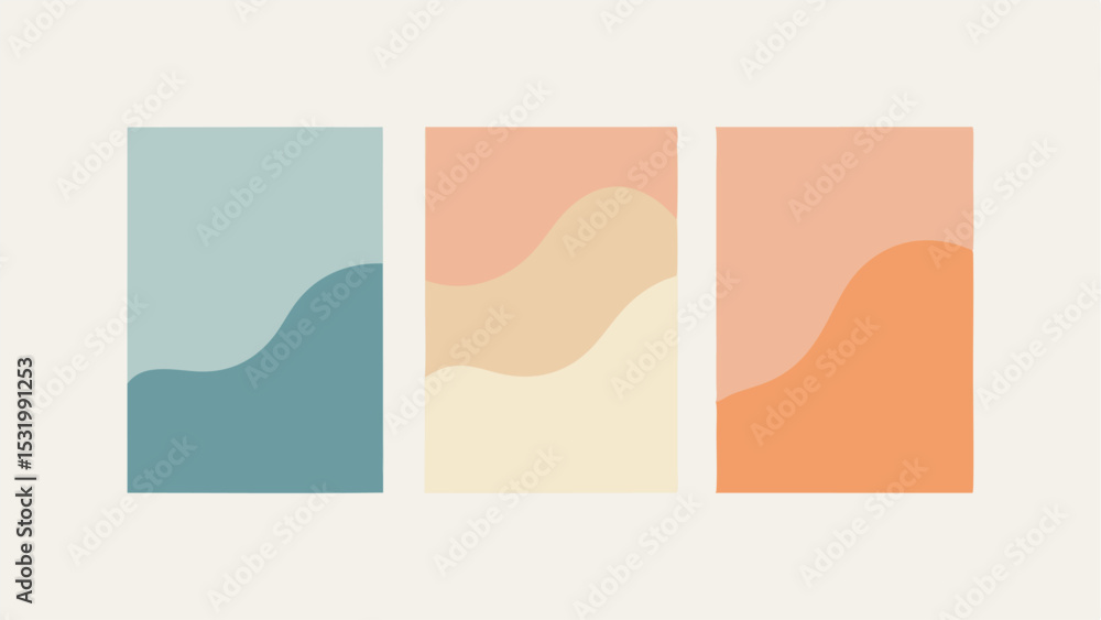 Poster abstract minimalist composition of three rectangles with wavy color block elements
