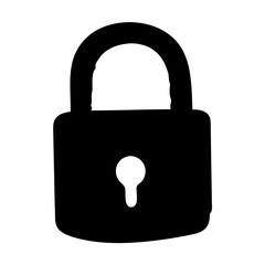 Black silhouette of a padlock with a keyhole on a white background