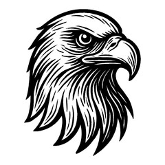 Fototapeta premium Eagle Head Profile Black and White Outline Line Art Drawing Illustration in Detailed Engraving Style