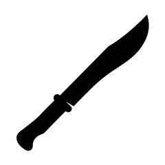 A black silhouette of a machetelike knife on white background design