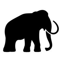 Black silhouette of a woolly mammoth on a white background graphic design