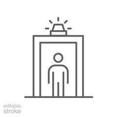 Outline Icon of Individual Passing Through Security Scanner with Alert Light Editable Thin Line Stroke