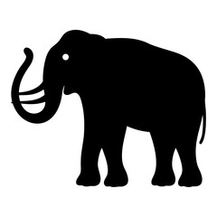 Stylized Black Elephant Silhouette with Curved Trunk and Tusks on White
