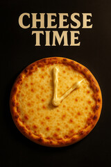 Creative Pizza Clock with Melted Cheese Hands and Bold Typography ‘Cheese Time’

