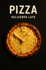 Melting Cheese Pizza Clock with Typography That Reads ‘Pizza Delivered Late’

