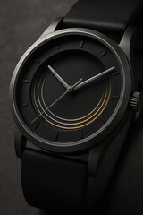 Modern Black Minimalist Watch with Concentric Circle Dial Design
