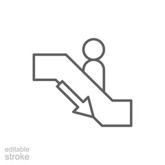 Downward Escalator Passenger Icon Thin Line Outline Editable Stroke Symbol for Infrastructure UI
