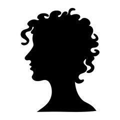 Elegant silhouette of a woman with curly hair in black and white