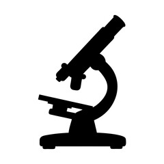 Black silhouette illustration of a microscope commonly used in science and research