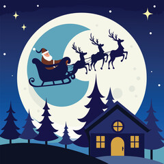 Black Silhouette of Santa Claus in His Sleigh