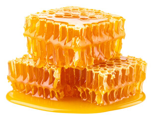 Golden Honeycomb Stack with Raw Sweet Honey, Natural Texture, Transparent Background.PNG