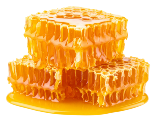 Golden Honeycomb Stack with Raw Sweet Honey, Natural Texture, Transparent Background.PNG
