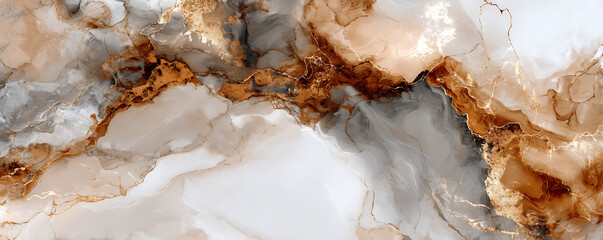 White and brown marble stone texture close-up
