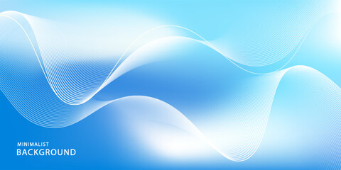 Abstract blue gradient background with shining lines waves. Minimalist background for banner, poster, cover, brochure, flyer, website