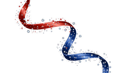 Patriotic red and blue wavy ribbon with stars, ideal for 4th of July, Memorial Day, Veterans Day, political campaigns, and festive events. Great as a border or background element.