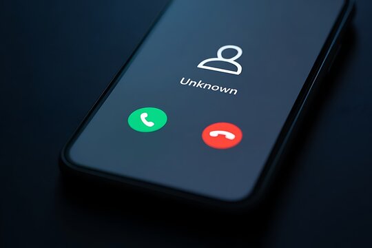 An unknown caller id glows on a dark screen