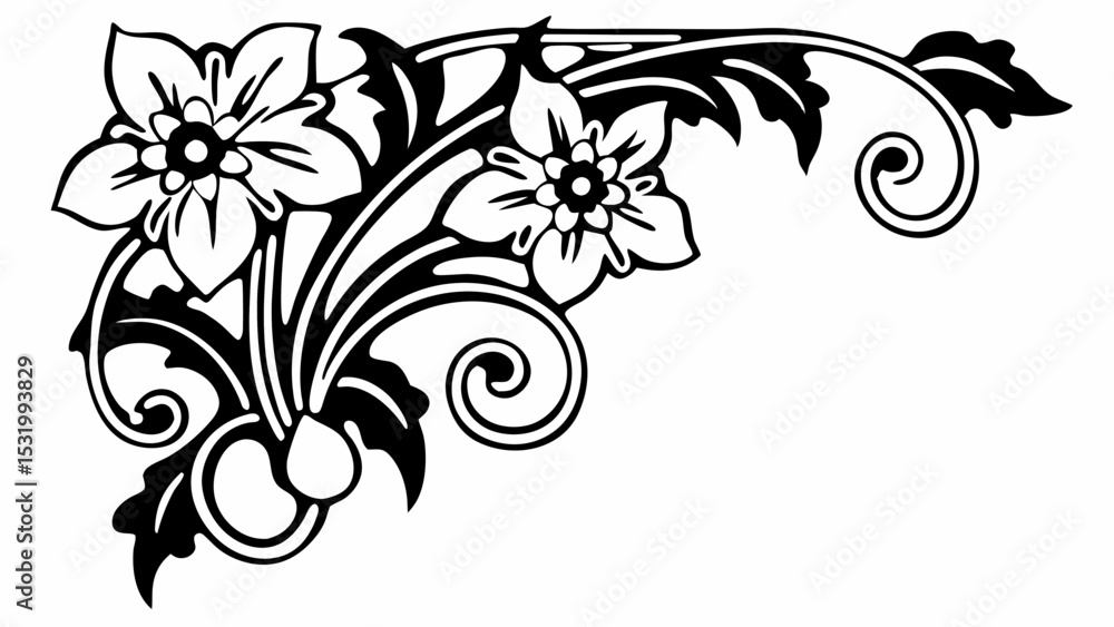 Poster elegant corner design featuring floral elements and swirling patterns in a decorative arrangement cr