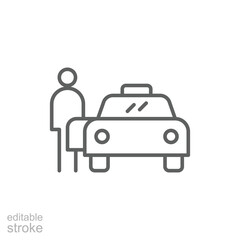 Person Standing by Taxi Icon Line Style Symbol Thin Editable Stroke