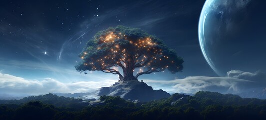 Galaxy Version of tree world, ai generative