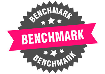 benchmark. benchmark round pink label isolated on transparent background