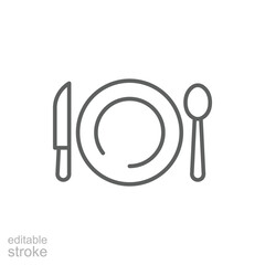 Meal Setting Icon Outline Style Thin Line Editable Stroke for Restaurant Dining or Food Service Design