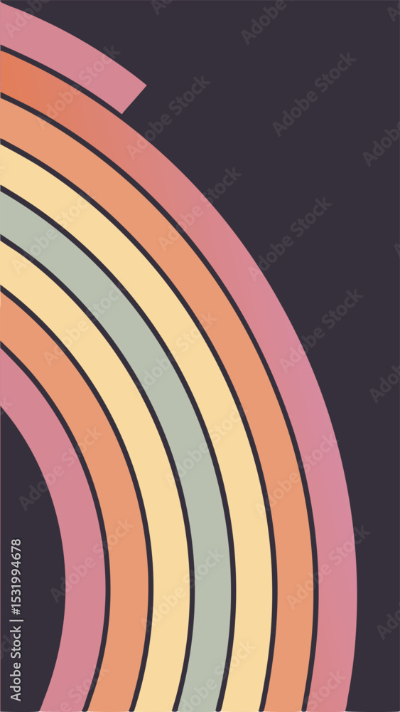 Poster abstract rainbow arch design with modern retro color palette and gradients.