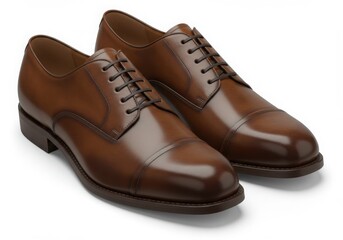 Brown leather cap toe oxford shoes isolated on white background