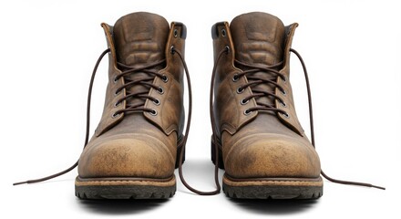Pair of brown leather boots isolated on white background
