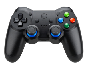 Modern Wireless Gaming Controller with Neon Accents and Textured Grips, Transparent Background.PNG