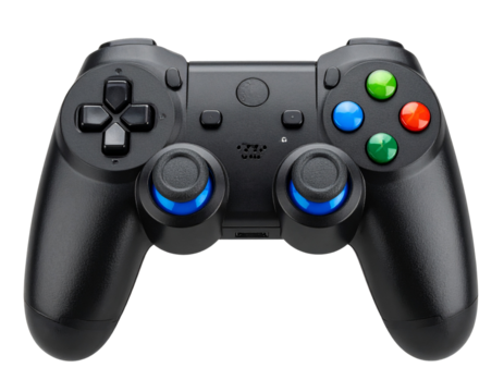 Modern Wireless Gaming Controller with Neon Accents and Textured Grips, Transparent Background.PNG