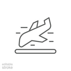 Landing Plane Icon Thin Line Editable Stroke Outline Style for Air Travel Arrival and Aviation Services