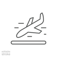 Outline Icon of Aircraft Touchdown Thin Line Editable Stroke Symbol for Runway Arrival or Transportation Use