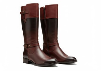 Brown leather riding boots isolated on white background