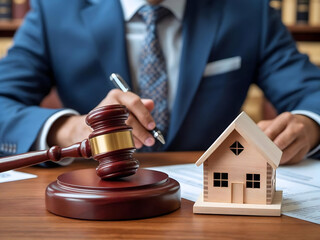 Real Estate Law and Property Auction &ndash; Legal Concept with Gavel and House Model