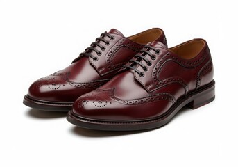 Burgundy leather brogue shoes isolated on white background